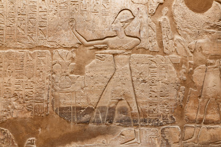 Egyptian Hieroglyphs in Luxor Temple, Luxor City, Egyptの写真素材