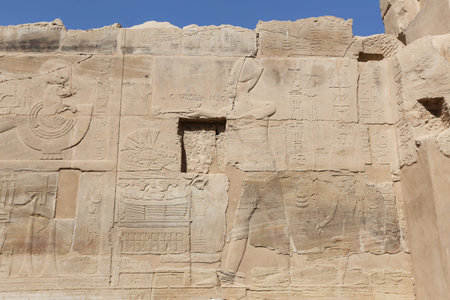 Egyptian hieroglyphs in Mortuary Temple of Seti I, Luxor City, Egypt