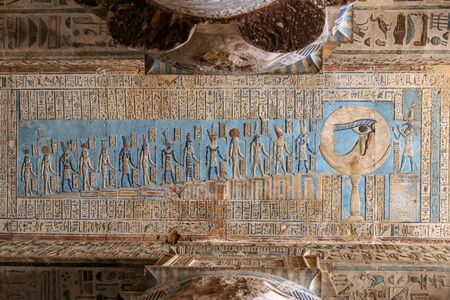 Scene in Denderah Temple, Qena Town, Egyptの写真素材