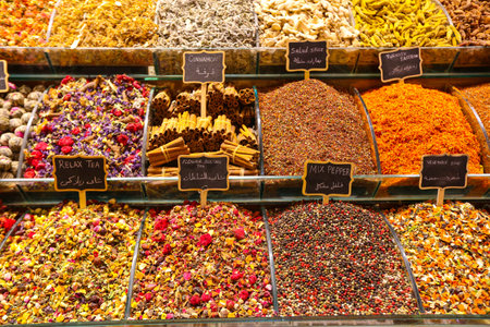 Teas and Spices in Spice Bazaar, Istanbul City, Turkey