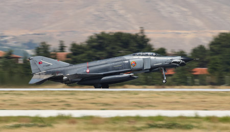 KONYA, TURKEY - JUNE 26, 2019: Turkish Air Force McDonnell Douglas F-4E Terminator 2020 (CN 4991) takes off from Konya Airport during Anatolian Eagle Air Force Exerciseのeditorial素材