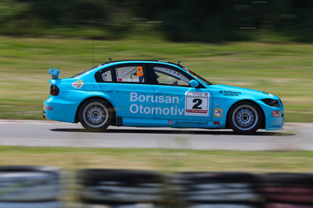 KOCAELI, TURKEY - JULY 28, 2019: Yagiz Gedik drives BMW 320 SI of Borusan Otomotiv Motorsport Team during Turkish Touring Car Championships.のeditorial素材