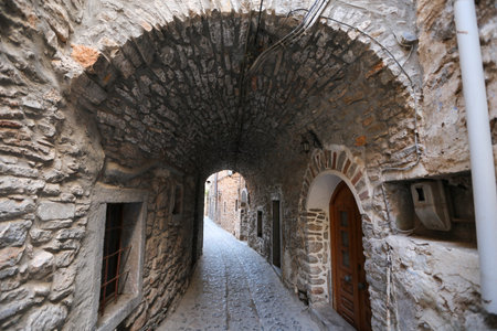 Traditional Street in Mesta Village, Chios Island, Greeceの写真素材