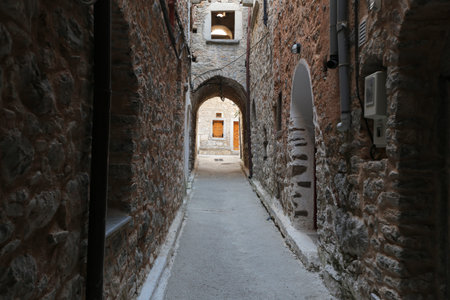 Traditional Street in Mesta Village, Chios Island, Greeceの写真素材
