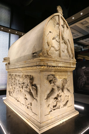 Lycian Sarcophagus of Sidon in Istanbul Archaeology Museum, Istanbul City, Turkeyのeditorial素材