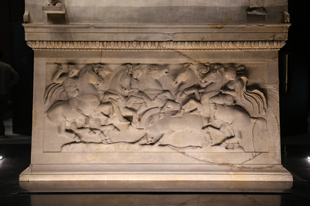 Lycian Sarcophagus of Sidon in Istanbul Archaeology Museum, Istanbul City, Turkeyのeditorial素材