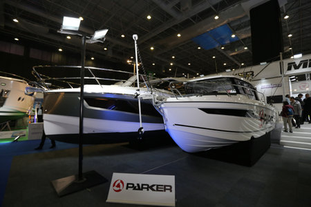 ISTANBUL, TURKEY - FEBRUARY 22, 2020: Parker boats on display at CNR Eurasia Boat Show in CNR Expo Centerのeditorial素材