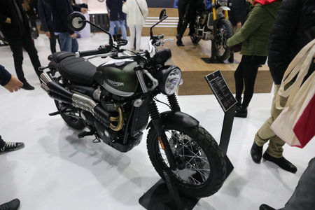 ISTANBUL, TURKEY - FEBRUARY 22, 2020: Triumph Motorcycle on display at Motobike Istanbul in Istanbul...
