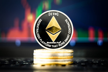 Laptop with Cryptocurrency Ethereum and chart on screen