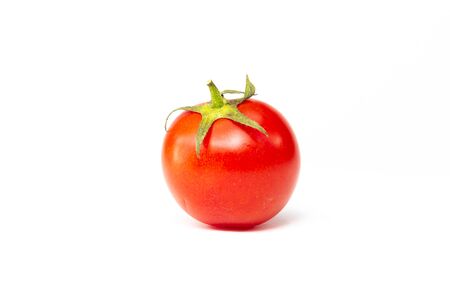 Red cherry tomato isolated on white backgroundの写真素材