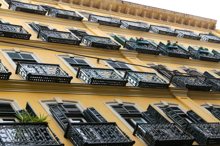 Yellow Old Building in Istanbul City, Turkeyの写真素材