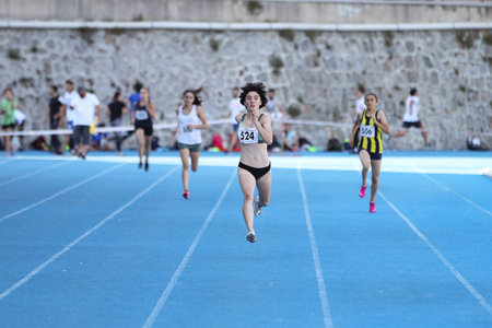 ISTANBUL, TURKEY - AUGUST 06, 2020: Athletes running during Turkish Athletic Federation Olympic...