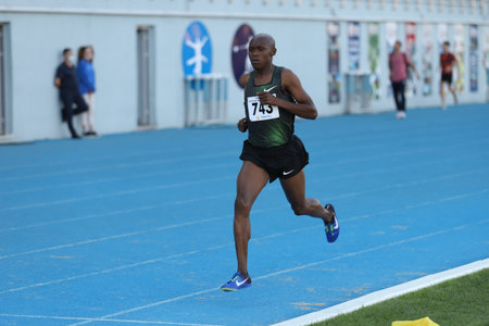 ISTANBUL, TURKEY - SEPTEMBER 05, 2020: Undefined athlete running 3000 metres steeplechase during Turkish Athletics Championshipsのeditorial素材