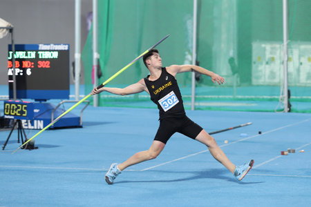 ISTANBUL, TURKEY - SEPTEMBER 13, 2020: Undefined athlete javelin throwing during Balkan U20 Athletics Championships