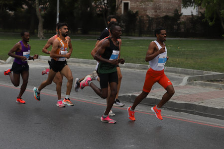 ISTANBUL, TURKEY - SEPTEMBER 20, 2020: Athletes running Istanbul Half Marathon in old town of Istanbulのeditorial素材