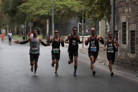 ISTANBUL, TURKEY - SEPTEMBER 20, 2020: Athletes running Istanbul Half Marathon in old town of Istanbulのeditorial素材