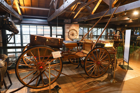 ISTANBUL, TURKEY - SEPTEMBER 20, 2020: Antique Coach in Rahmi M. Koc Industrial Museum. Koc museum is industrial Museum dedicated to history of transport, industry and communicationsのeditorial素材