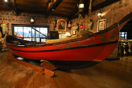 ISTANBUL, TURKEY - SEPTEMBER 20, 2020: Ottoman barge in Rahmi M. Koc Industrial Museum. Koc museum is industrial Museum dedicated to history of transport, industry and communicationsのeditorial素材