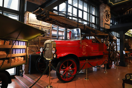 ISTANBUL, TURKEY - SEPTEMBER 20, 2020: Magirus 10 Firetruck display in Rahmi M. Koc Industrial...