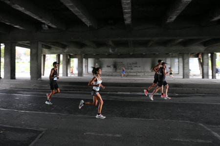 ISTANBUL, TURKEY - NOVEMBER 08, 2020: Athletes running in 42. Istanbul marathon which includes two continents in one race.のeditorial素材