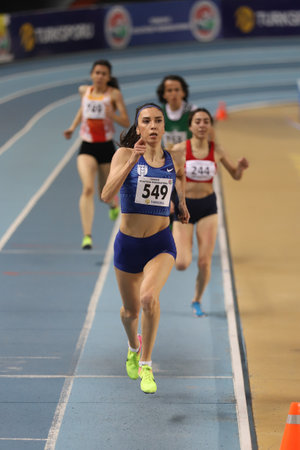 ISTANBUL, TURKEY - FEBRUARY 06, 2021: Athletes running during Turkish Indoor Athletics Championshipsのeditorial素材