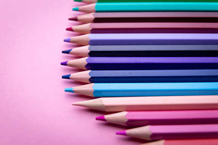 Colorful pencil set isolated on pink backgroundの写真素材
