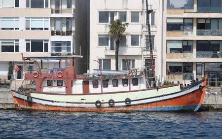 Old Boat in Bosphorus Strait Side of Istanbul City, Turkey