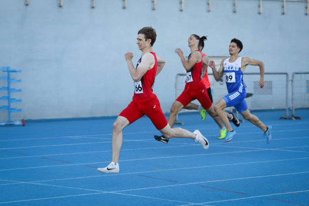 ISTANBUL, TURKEY - JUNE 12, 2021: Athletes running during Balkan U20 Athletics Championships