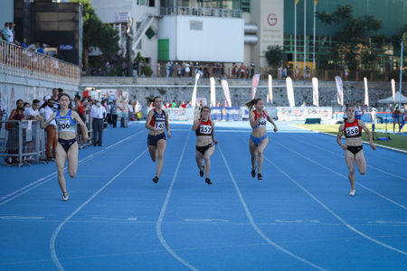 ISTANBUL, TURKEY - JUNE 13, 2021: Athletes running during Balkan U20 Athletics Championshipsのeditorial素材