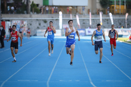 ISTANBUL, TURKEY - JUNE 12, 2021: Athletes running during Balkan U20 Athletics Championships