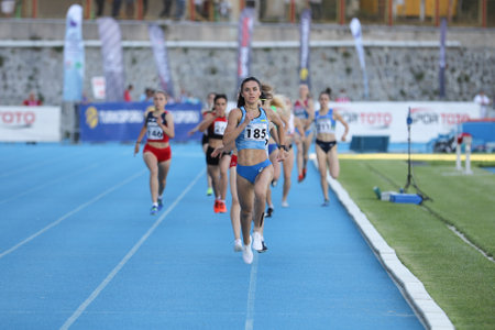 ISTANBUL, TURKEY - JUNE 12, 2021: Athletes running during Balkan U20 Athletics Championshipsのeditorial素材