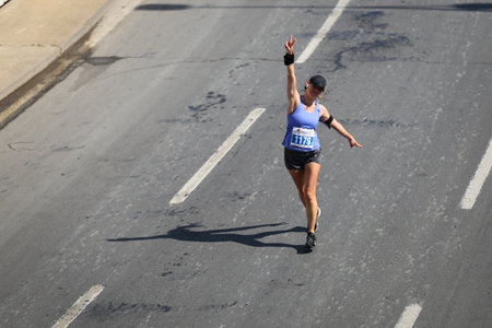IZMIR, TURKEY - APRIL 11, 2021: Athlete running Marathon Izmirのeditorial素材