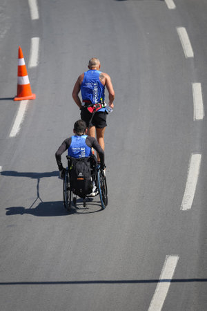 IZMIR, TURKEY - APRIL 11, 2021: Athletes running Marathon Izmirのeditorial素材