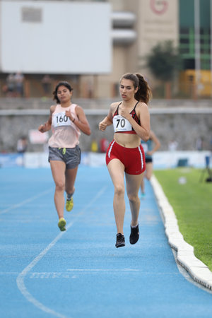 ISTANBUL, TURKEY - JUNE 23, 2021: Athletes running during Turkish Athletic Federation Cezmi Or Cupのeditorial素材