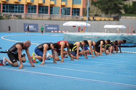ISTANBUL, TURKEY - JUNE 23, 2021: Athletes running 100 metres during Turkish Athletic Federation...