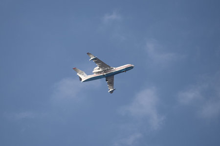 IZMIR, TURKEY - JULY 08, 2021: Russia Ministry for Emergency Situations Beriev Be-200ChS flying over Izmir Cityのeditorial素材