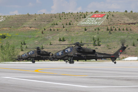 ANKARA, TURKEY - JUNE 26, 2021: Turkish Police Force Atak T-129 Helicopter performingのeditorial素材