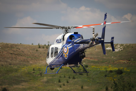 ANKARA, TURKEY - JUNE 26, 2021: Turkish Police Force Bell 429 GlobalRanger Helicopter performingのeditorial素材