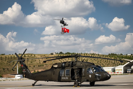 ANKARA, TURKEY - JUNE 26, 2021: Turkish Police Force Sikorsky S-70 performing