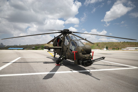ANKARA, TURKEY - JUNE 26, 2021: Turkish Police Force Atak T-129 Helicopter performingのeditorial素材