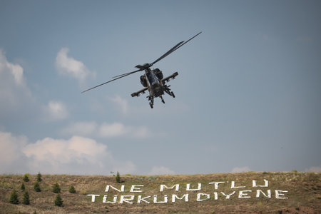 ANKARA, TURKEY - JUNE 26, 2021: Turkish Police Force Atak T-129 Helicopter performingのeditorial素材