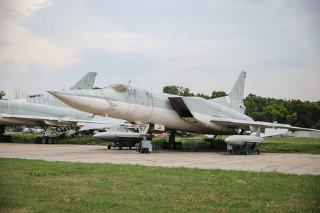 KIEV, UKRAINE - AUGUST 01, 2021: Ukrainian Air Force Tupolev Tu-22M3 Backfire displayed at Oleg...