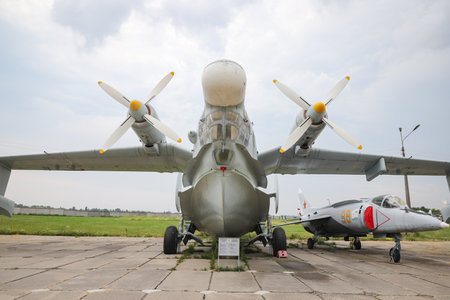 KIEV, UKRAINE - AUGUST 01, 2021: Ukrainian Navy Beriev Be-12 displayed at Oleg Antonov State Aviation Museumのeditorial素材