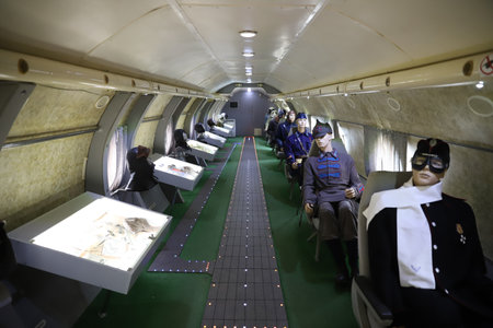 KIEV, UKRAINE - AUGUST 01, 2021: Ukrainian Air Force Tupolev Tu-134UBL cabin displayed at Oleg Antonov State Aviation Museumのeditorial素材