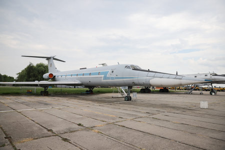 KIEV, UKRAINE - AUGUST 01, 2021: Ukrainian Air Force Tupolev Tu-134UBL displayed at Oleg Antonov...