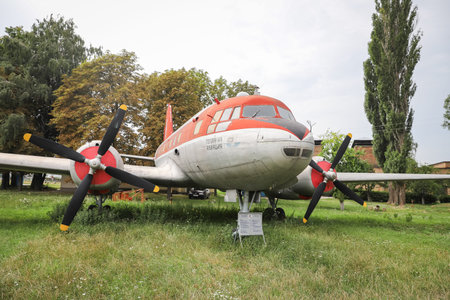 KIEV, UKRAINE - AUGUST 01, 2021: Aeroflot Avia Av-14P displayed at Oleg Antonov State Aviation Museumのeditorial素材