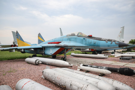 KIEV, UKRAINE - AUGUST 01, 2021: Ukrainian Air Force Mikoyan MiG-29 Fulcrum displayed at Oleg Antonov State Aviation Museumのeditorial素材