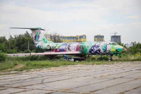 KIEV, UKRAINE - AUGUST 01, 2021: Aeroflot Tupolev Tu-134 displayed at Oleg Antonov State Aviation Museumのeditorial素材