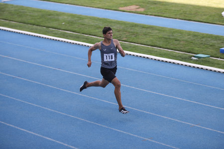 ISTANBUL, TURKEY - AUGUST 07, 2021: Undefined athlete running during Turkish Athletic Federation...