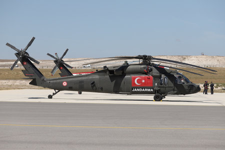 ESKISEHIR, TURKEY - SEPTEMBER 12, 2021: Turkish Jandarma Force Sikorsky S-70 Yarasa display in Sivrihisar SHG Airshowのeditorial素材